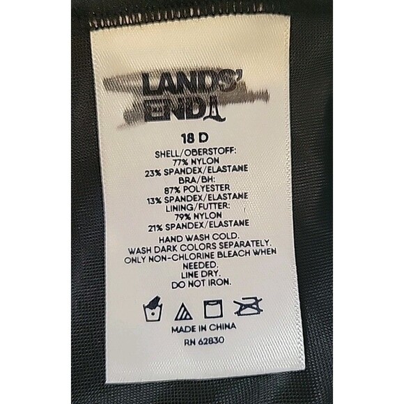 Swim Top Black 18 D Wrap Front XL Solid Underwire Tummy Control Lands End S1008 - Picture 5 of 5